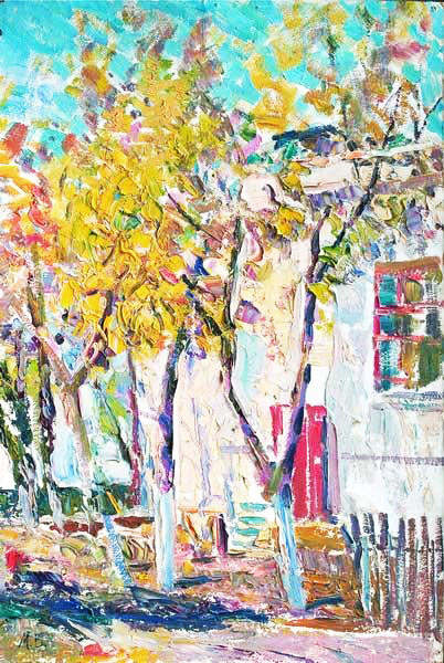 «Подвір’я восени». 1964. Картон, олія